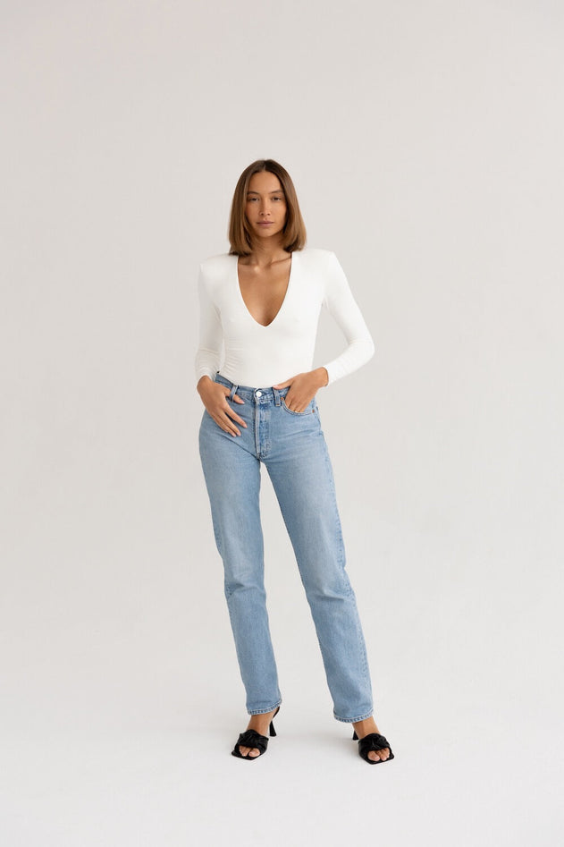 Body met diepe V-hals Ecru