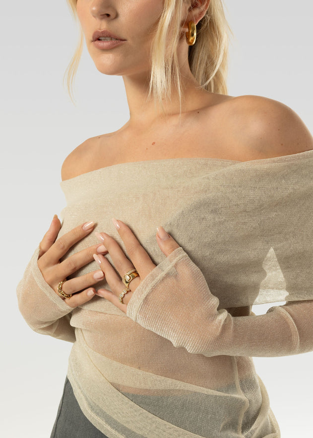 Bardot Shimmery Top Golden Beige