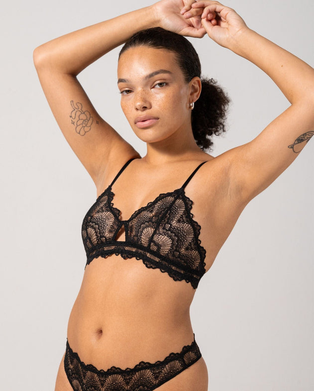 Lace Cut-Out Triangle Bralette Black