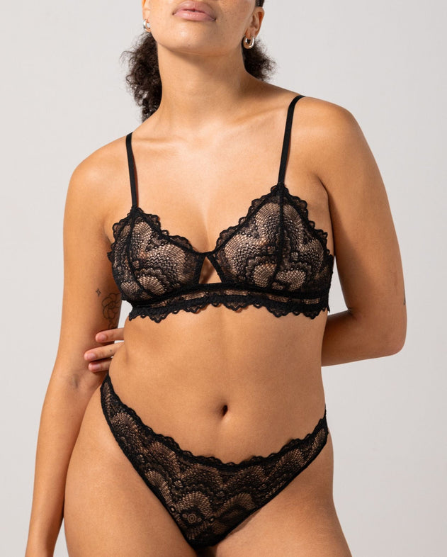 Lace Cut-Out Triangle Bralette Black