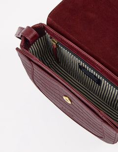 Nina Tas Donkerkersrood, Croco Print leer