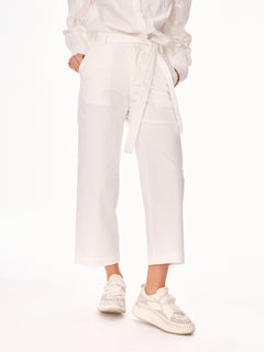 Remo Straight Cut 7/8 Cotton Trousers Ecru
