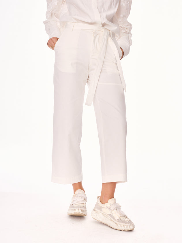 Remo Straight Cut 7/8 Cotton Trousers Ecru