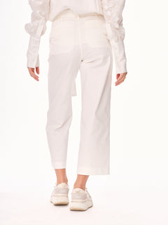 Remo Straight Cut 7/8 Cotton Trousers Ecru