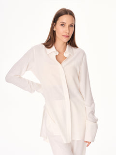 Ora Viscose and Linen Oversized Open Back Shirt Ecru