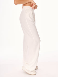 Ora High-Waist Viscose and Linen Trousers Ecru