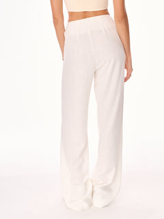 Ora High-Waist Viscose and Linen Trousers Ecru