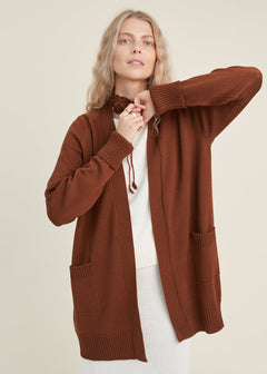 Knitted Merino Wool Cardigan with Pockets Rust