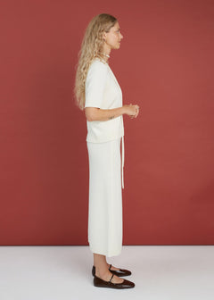 Merino Wool Two Piece Set with Top & Skirt Natural White