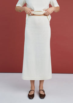 Merino Wool Two Piece Set with Top & Skirt Natural White