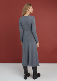 Knitted Merino Wool A-line Midi Dress Grey