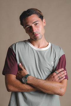 Heren Color Block T-shirt Iron Veil Grey