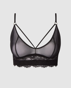 Lace Mesh Strappy Demi Bra Black