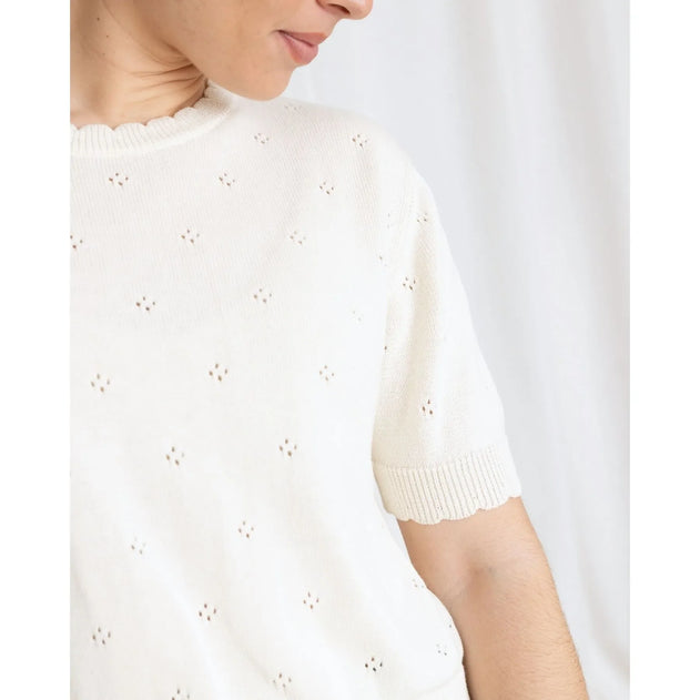 Short Sleeve Knit Sweater Cream
