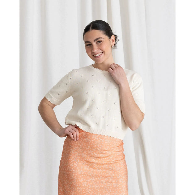 Short Sleeve Knit Sweater Cream