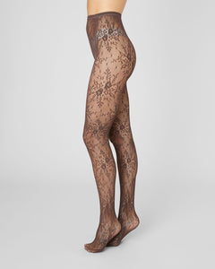 Rosa Lace Tights Dark Brown