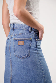 Gwen Denim Midi Skirt Stone Vintage