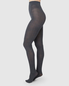 Ylva Organic Wool Fishbone Tights Anthracite Grey