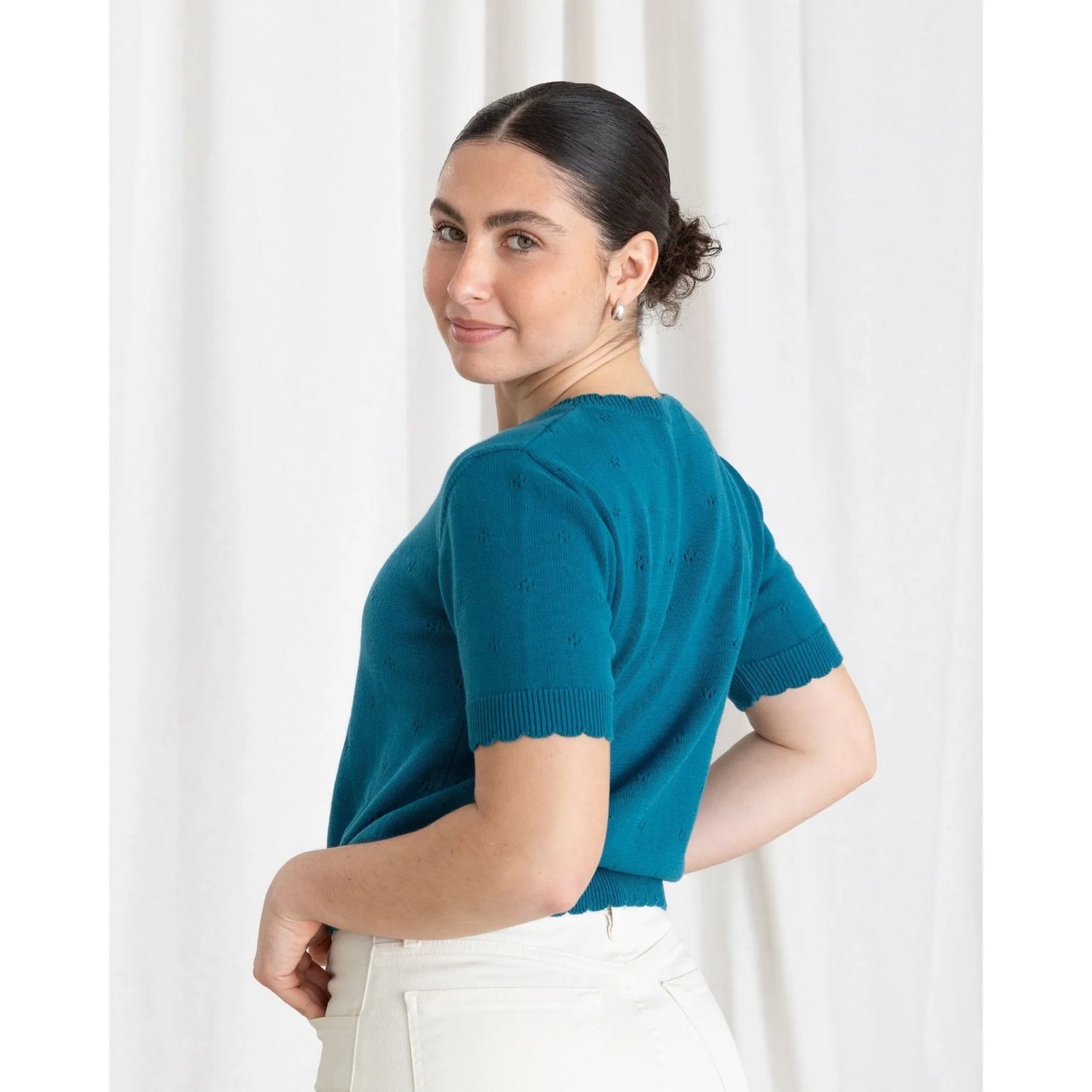 Short Sleeve Knit Sweater Ocean Blue