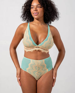 Lace Plunge Bralette Peach/Turquoise