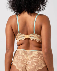 Lace Plunge Bralette Peach/Turquoise