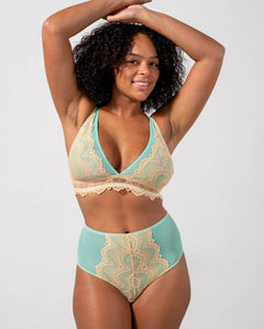 Lace Plunge Bralette Peach/Turquoise