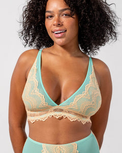 Lace Plunge Bralette Peach/Turquoise