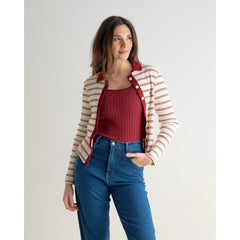 Striped Polo Cardigan Red / White