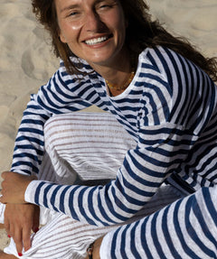 Tanto Unisex Linen Long-Sleeve Top Navy Striped