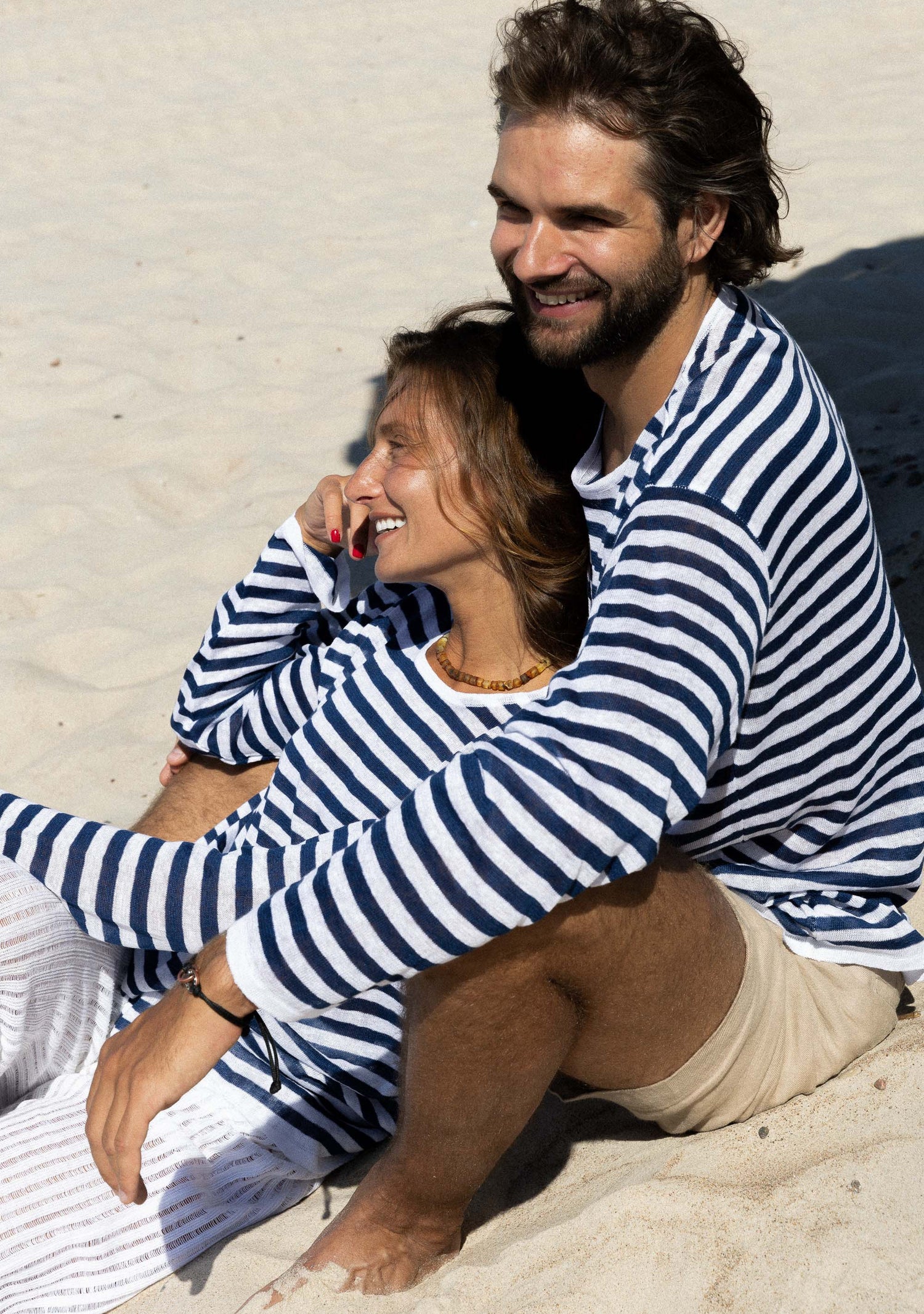 Tanto Unisex Linen Long-Sleeve Top Navy Striped