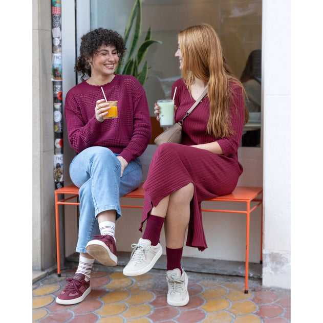 Openwork Knit Sweater Burgundy