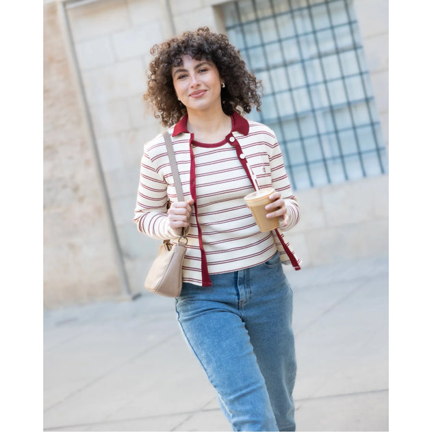 Striped Polo Cardigan Red / White