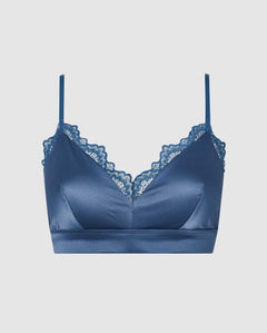 Satijn Kant Driehoek Bralette Verbleekt Blauw