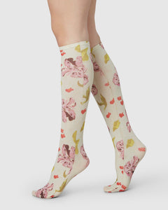 Helen Bullock Floral Knee-Highs Coconut White