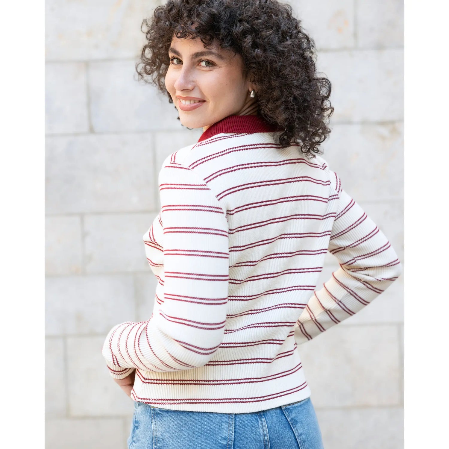 Striped Polo Cardigan Red / White