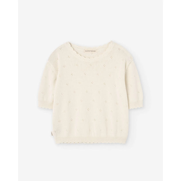 Short Sleeve Knit Sweater Cream