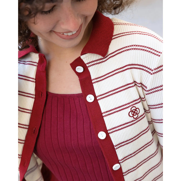 Striped Polo Cardigan Red / White