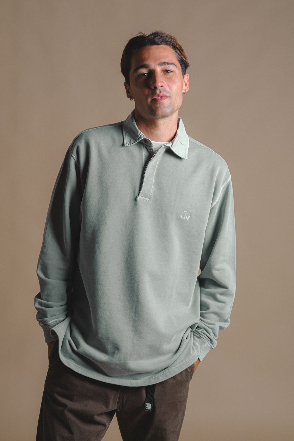 Carvalho Pigment Heavyweight Polo Sweater Silver Green