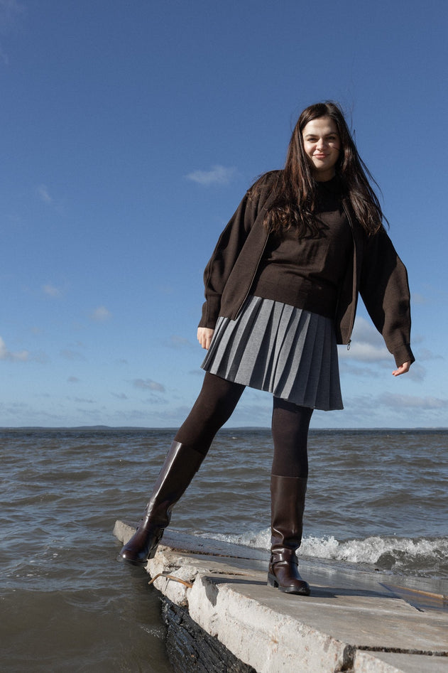 Piccolo Pleated Merino Mini Skirt Light Grey