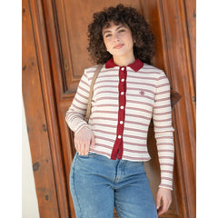 Striped Polo Cardigan Red / White