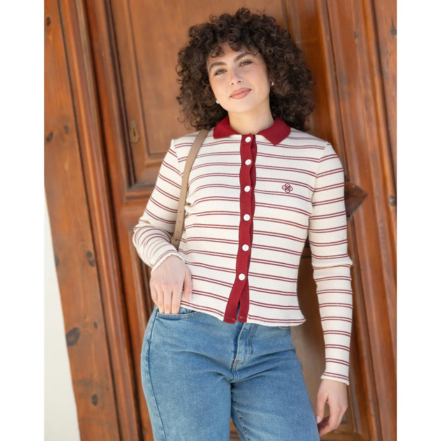 Striped Polo Cardigan Red / White