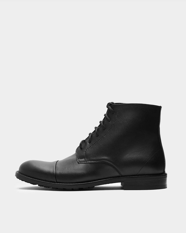 Laced-Up Vegan Corn Leather Ankle Boots Black