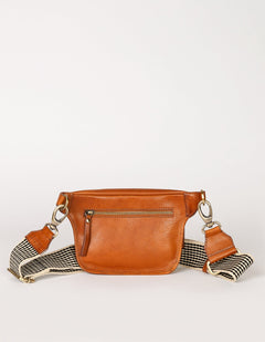 Beck's Bum Bag Cognac Checkered Stromboli Leather