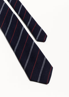 The 100% Linen Tie Navy & Red Stripes