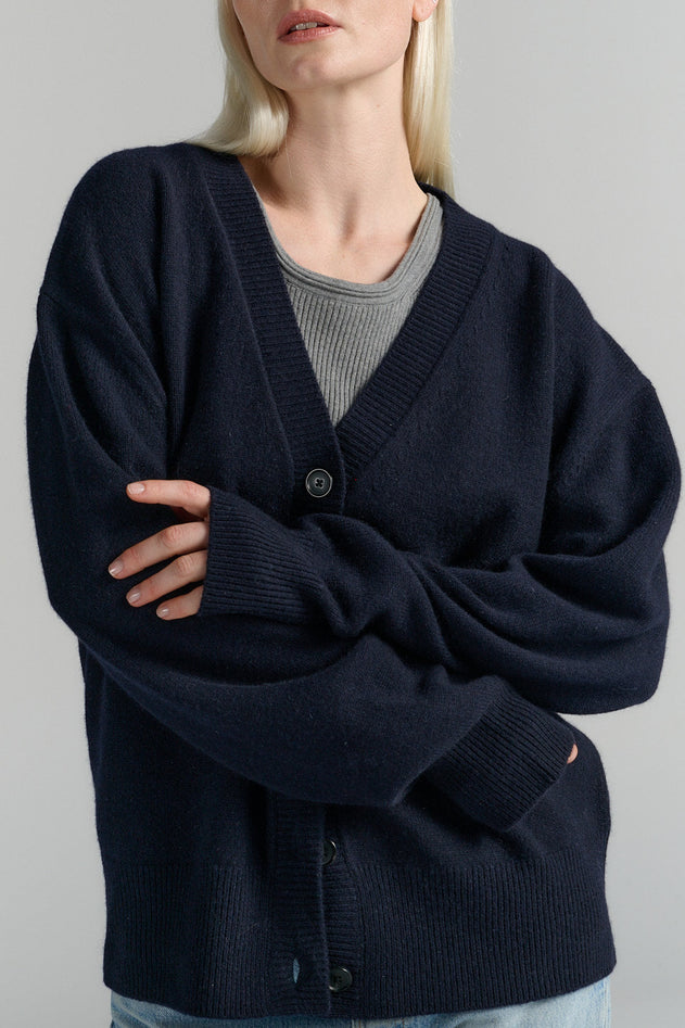 Heavy Merino-Cashmere Cardigan Navy