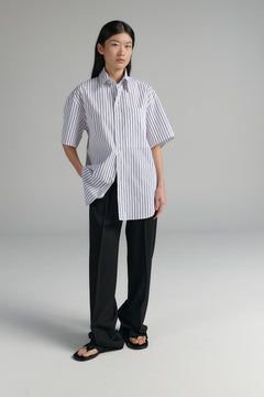 Short Sleeve Button-Up Shirt Stripe Black