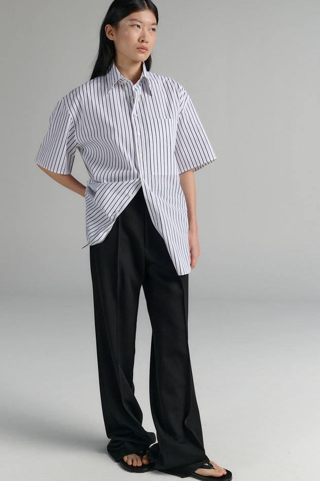 Short Sleeve Button-Up Shirt Stripe Black