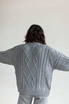 Nonna Cable-Knit Merino Sweater Grey