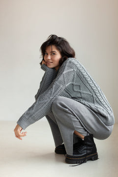 Nonna Cable-Knit Merino Sweater Grey