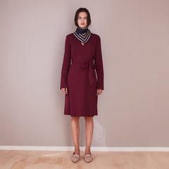 Knee Length Wrap Dress Wine Red